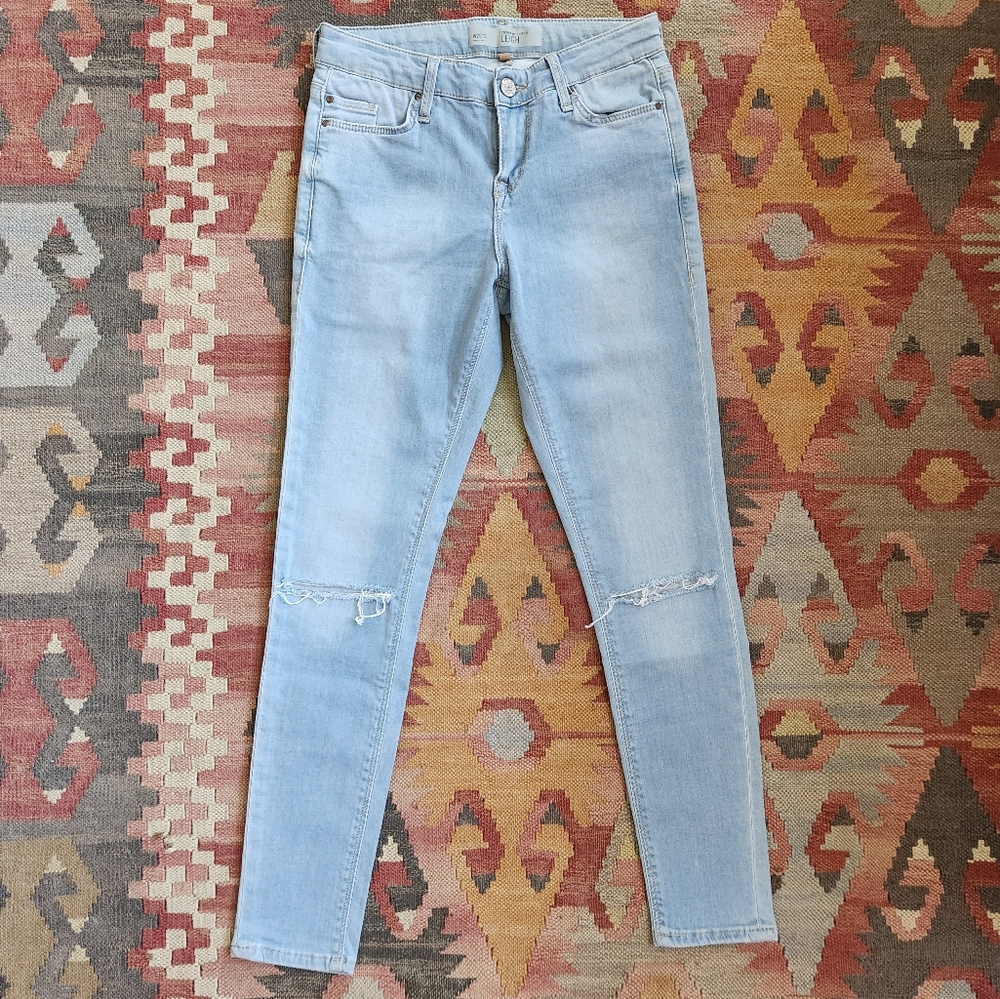 Top Shop Moto Skinny Jeans, Jeggings "Leigh" Size 25 Petite Dusty Blue